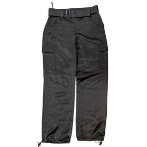 W By Worth Satin Cargo Pants In Dark Forest Green